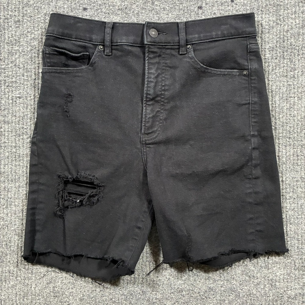 Express‎ Womens Shorts Size 6 Black Straight Super High Rise Distressed Raw Hem